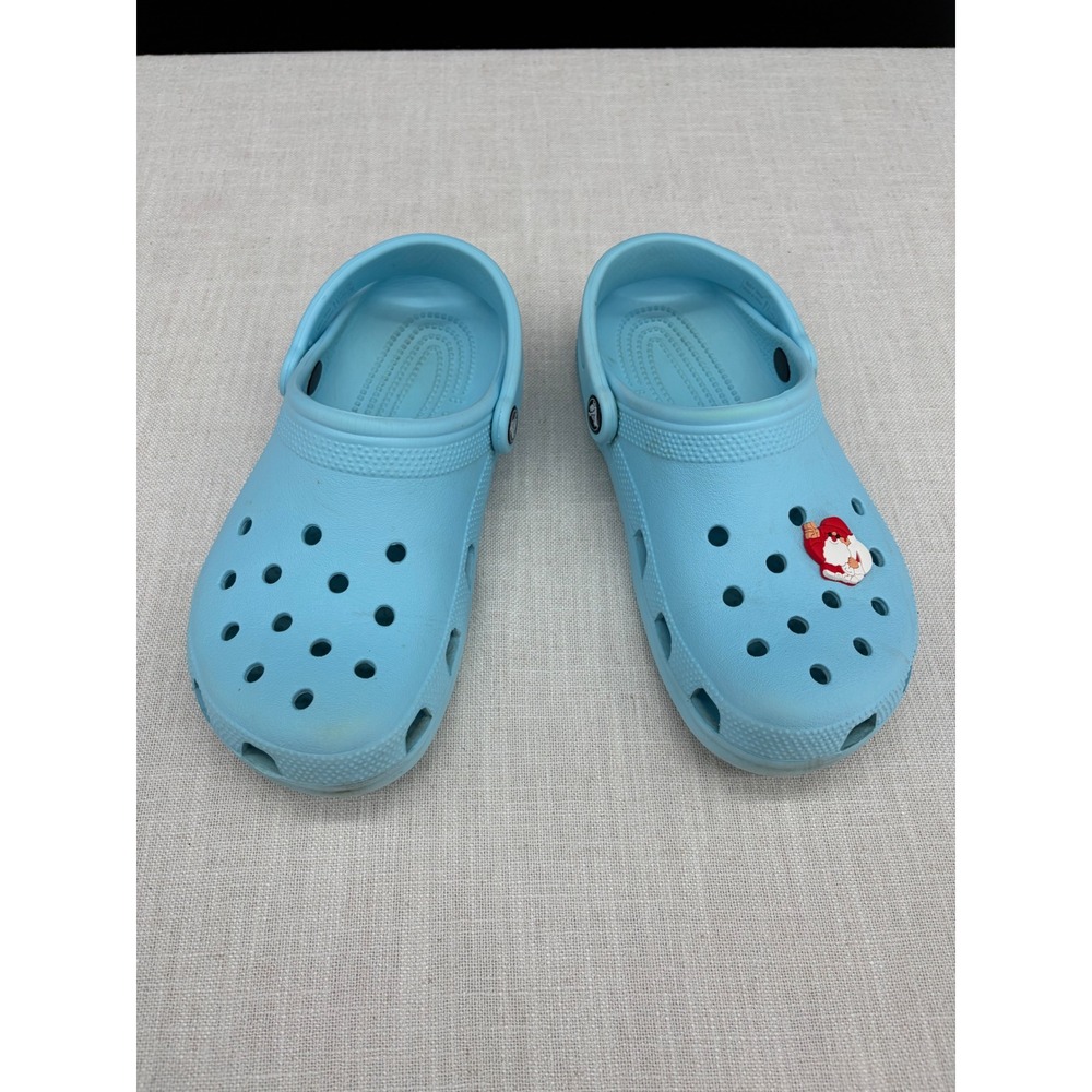 Crocs Classic Clogs Light Blue Santa Jibbitz Mens 5 Womens 7 Water Shoes